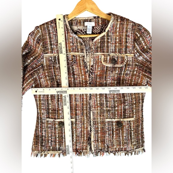 Chicos Womens Fringe Tweed Ina Wool Blend Jacket Blazer Animal Print Lining Trim - Picture 6 of 9